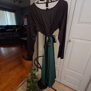 Elegant Long Sleeve Dress in Black and Green